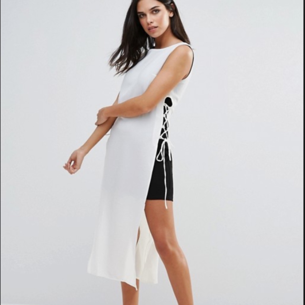 NWT 🖤 Black and White Contrast Overlay Dress Sz L